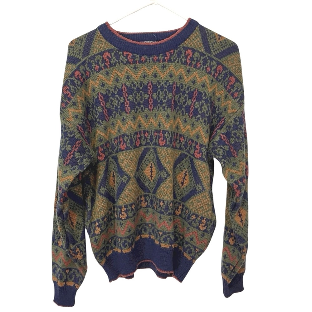 Atlantic Traders XL Sweater Geometric Knit Crewneck 90s Grandpacore Acrylic